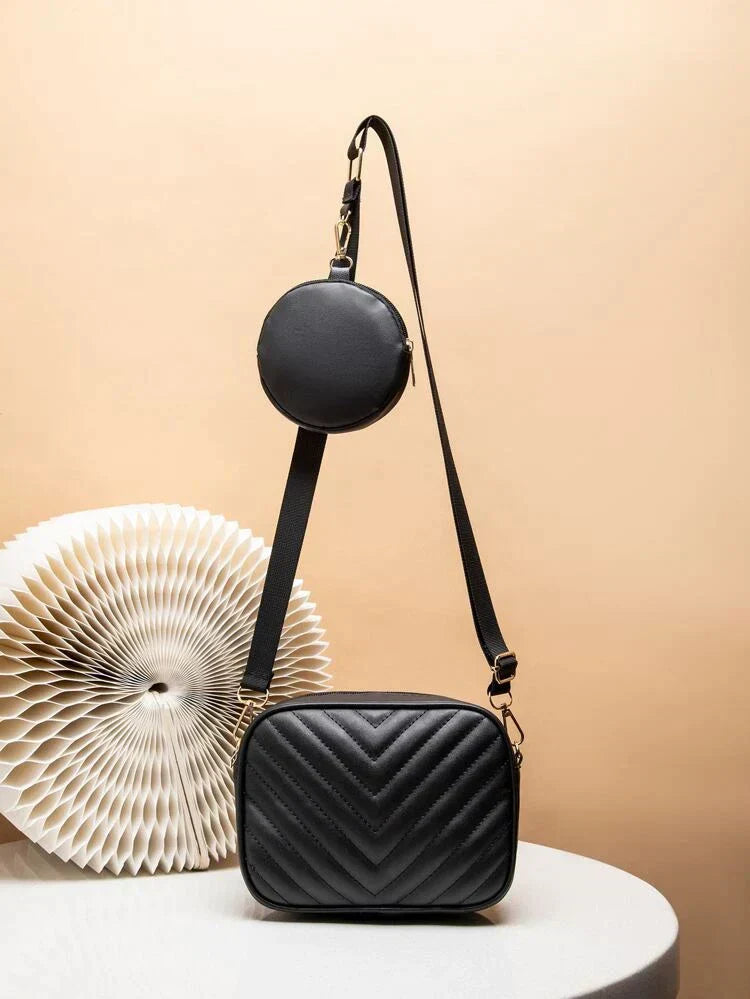 Buy - Chevron Quilted Square Bag With Coin Purse ~ Black in Pakistan