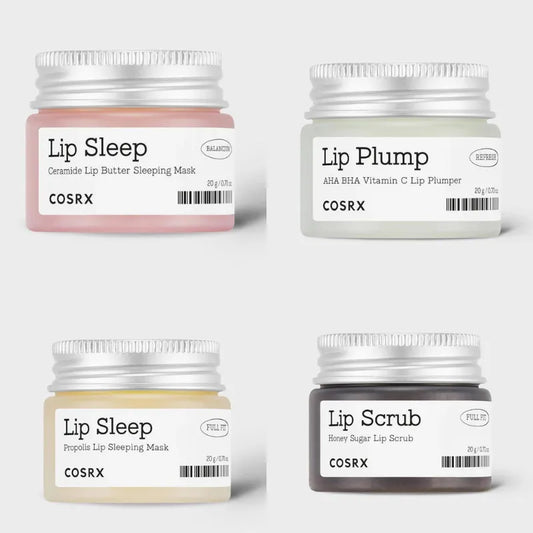 COSRX Lip Care Set – 4-Piece Lip Sleeping Mask, Lip Plumper & Sugar Scrub | 20g Each
