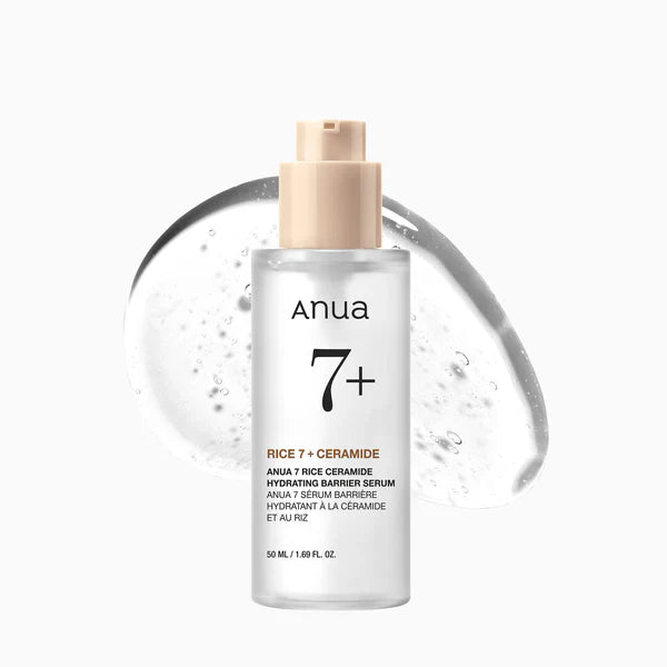Anua 7+ Rice Ceramide skincare serum bottle on a white background