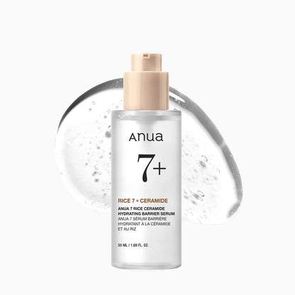Anua 7+ Rice Ceramide skincare serum bottle on a white background