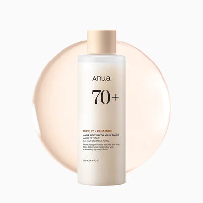 Anua Rice 70 Glow Milky Toner – 250ml | Brightening, Hydrating & Skin Barrier Care Toner with Rice Water, Niacinamide & Ceramides