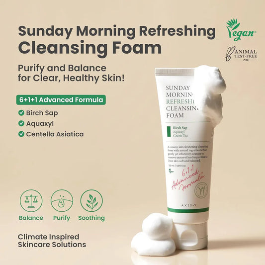 AXIS-Y Sunday Morning Refreshing Cleansing Foam 120ml – Gentle Hydrating & Soothing Face Cleanser