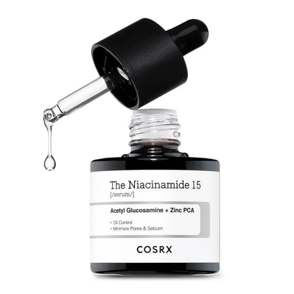 COSRX Niacinamide 15 serum bottle with dropper on a white background