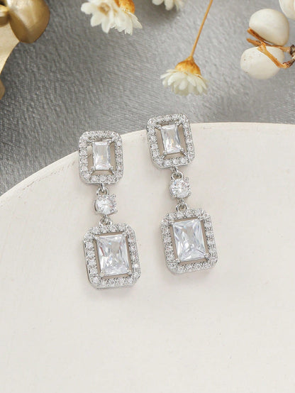 Buy SHEIN 1pair Chic Square Cubic Zirconia Decorated Drop Earrings For Women For Party Banquet Wedding in Pakistan