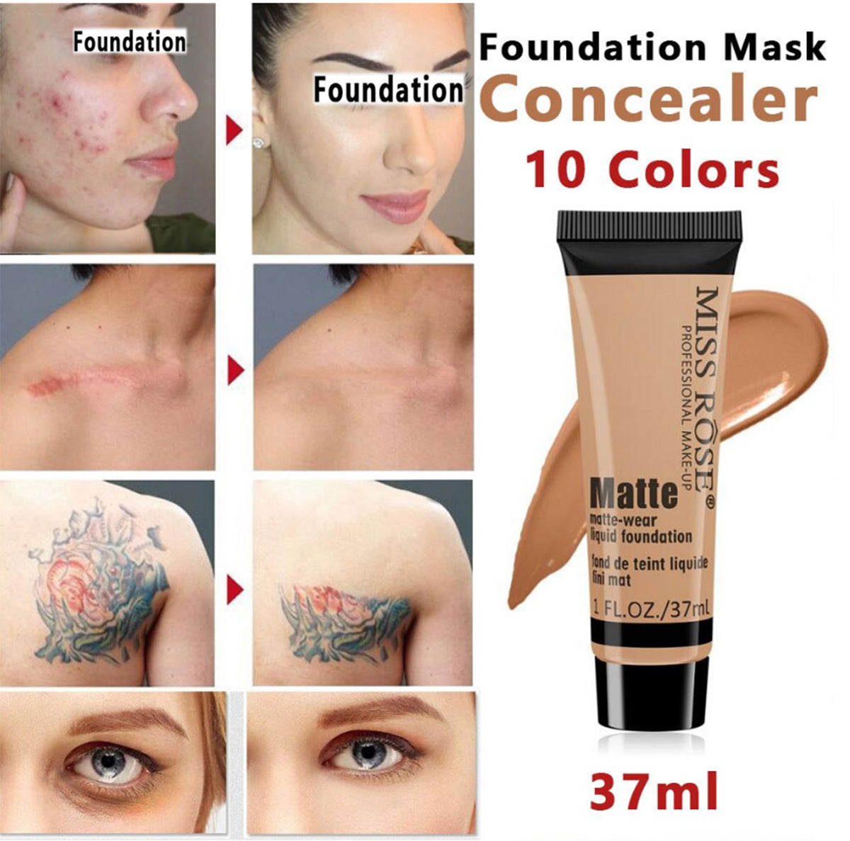 Buy Miss Rose Concealer Purely Foundation And Blender - 3 Pcs Set in Pakistan