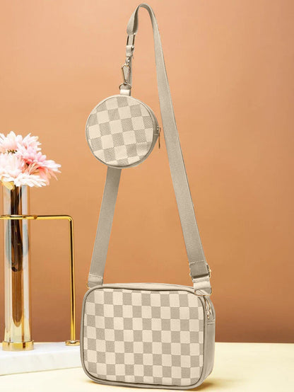Buy Checkered Coin Crossbody Bag ~ Off White in Pakistan