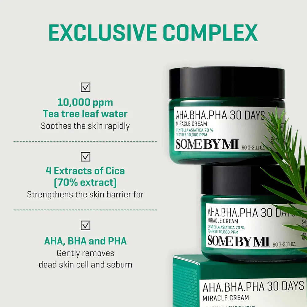 SOME BY MI AHA BHA PHA 30 Days Miracle Cream – 60g | 4-Cica Acne & Pore Care Moisturizer