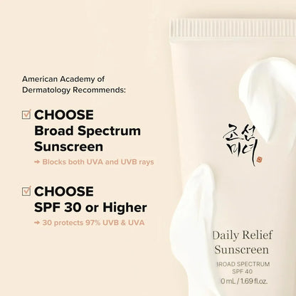 Beauty of Joseon Daily Relief Sunscreen Broad Spectrum SPF 40 – 50ml | Lightweight, Hydrating & No White Cast
