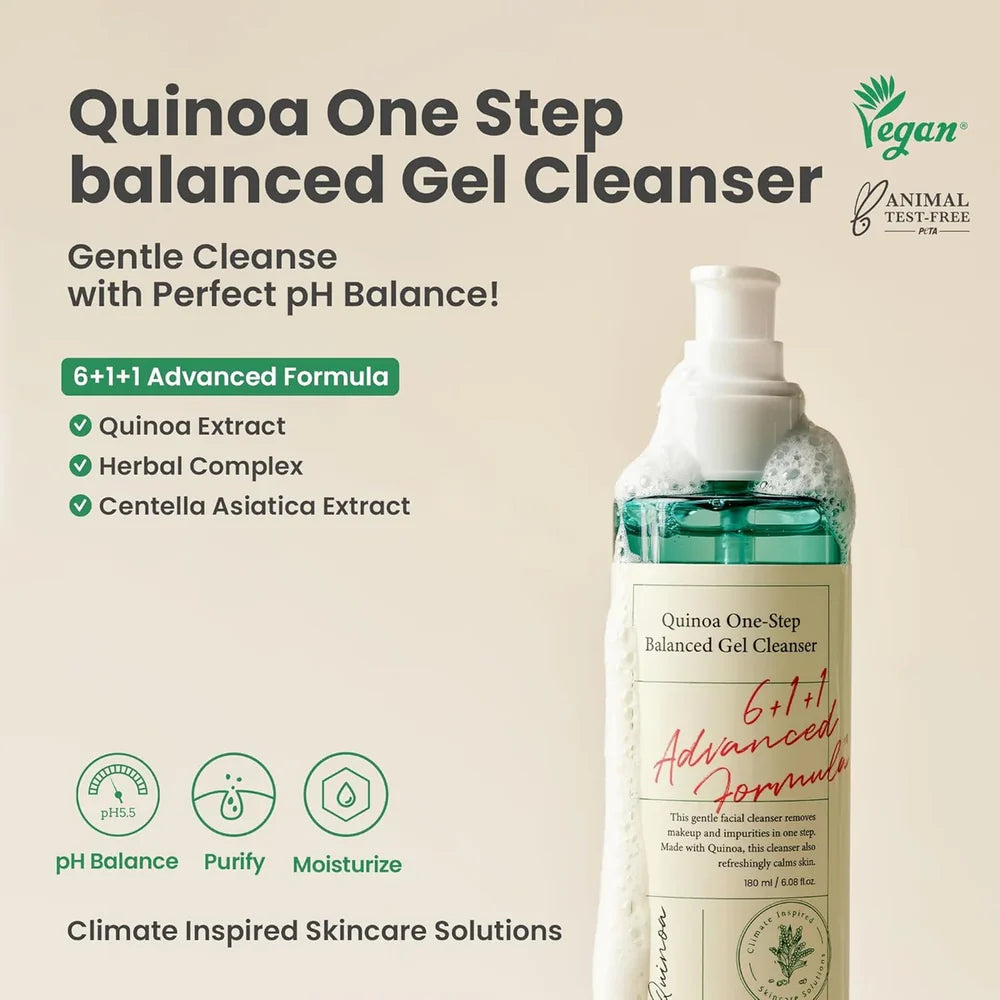 AXIS-Y Quinoa One-Step Balanced Gel Cleanser 180ml – Gentle pH-Balanced Hydrating Face Wash