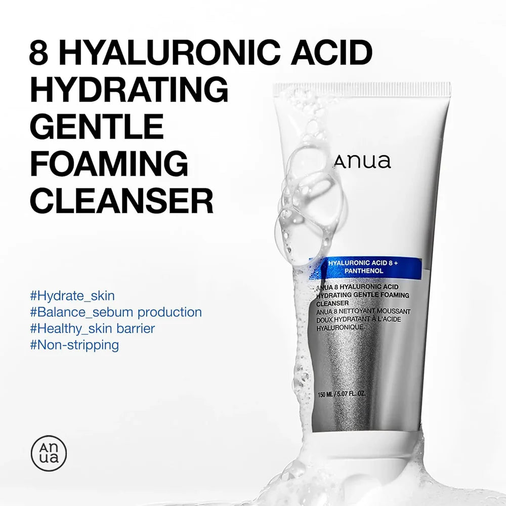 Anua 8 Hyaluronic Acid Hydrating Gentle Foaming Cleanser – 150ml | Deep Hydration & Gentle Daily Cleansing