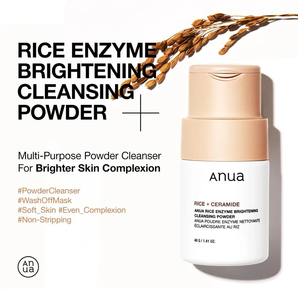 Anua Rice Enzyme Brightening Cleansing Powder – 40g | Rice, Alpha-Arbutin & Ceramide Powder Cleanser