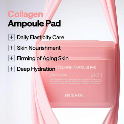 MEDIHEAL Collagen Ampoule Facial Toner Pads 100 Pads | Firming & Hydrating