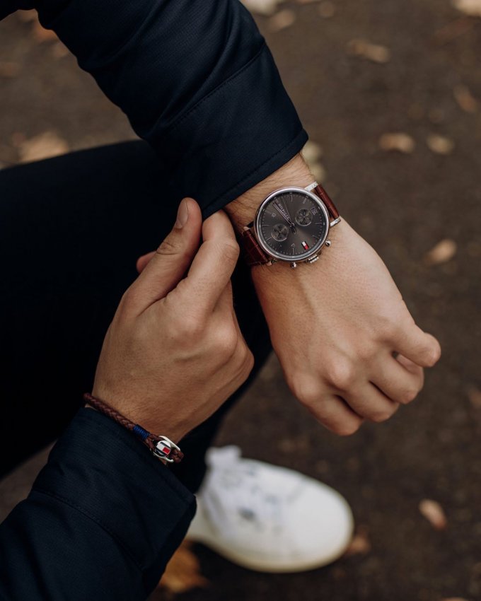 Buy Tommy Hilfiger Daniel Grey Dial Brown Leather Strap Watch for Men - 1710416 in Pakistan