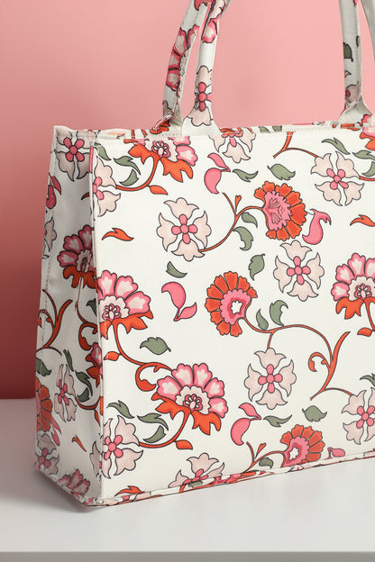 Buy Canvas Tote Bags White Floral in Pakistan