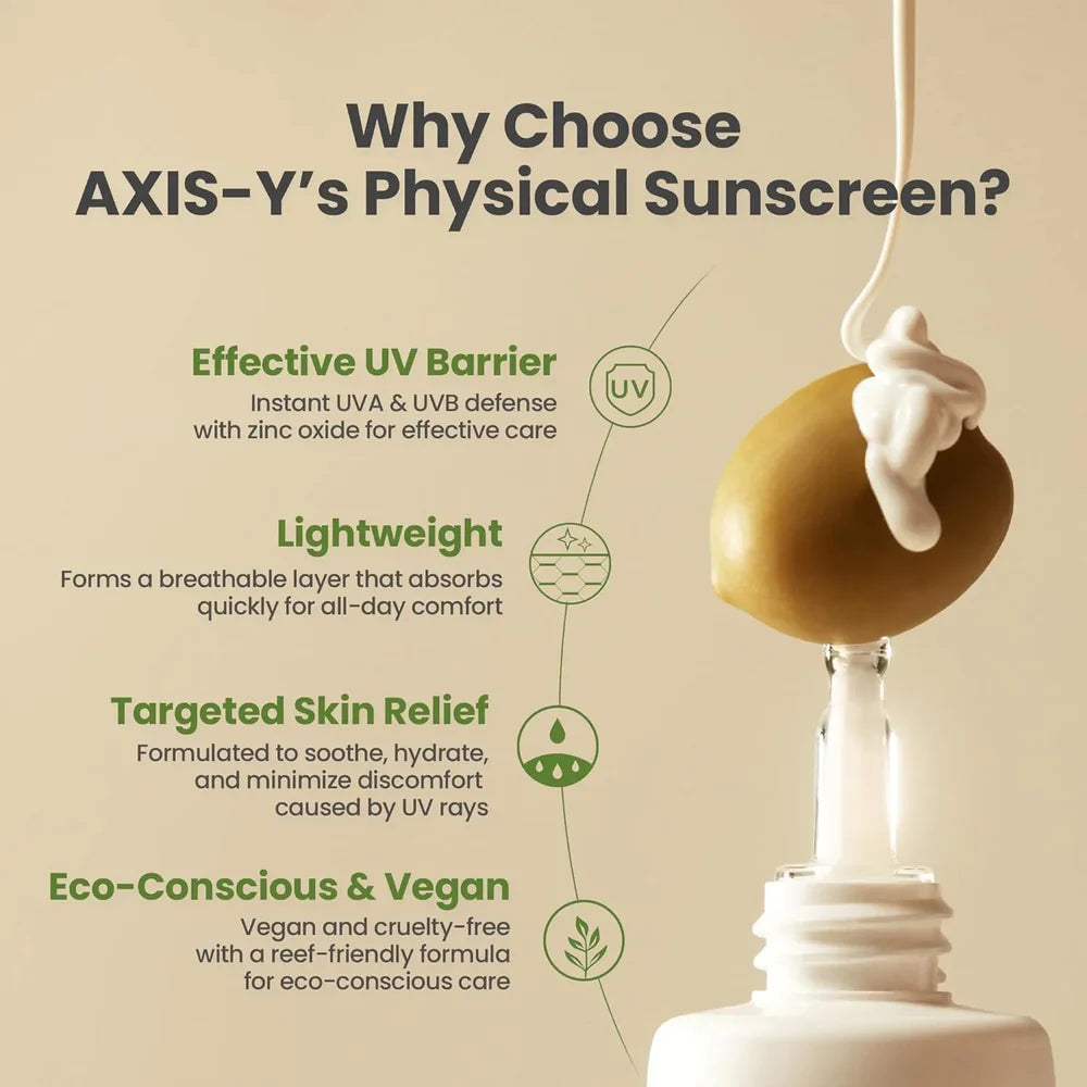 AXIS-Y Complete No-Stress Physical Sunscreen SPF50+ PA++++ – 50ml | Lightweight Mineral Sunscreen