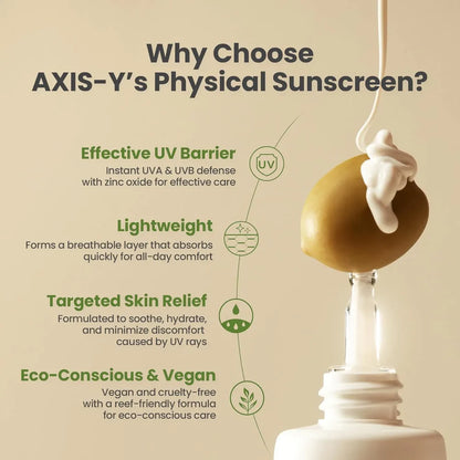 AXIS-Y Complete No-Stress Physical Sunscreen SPF50+ PA++++ – 50ml | Lightweight Mineral Sunscreen