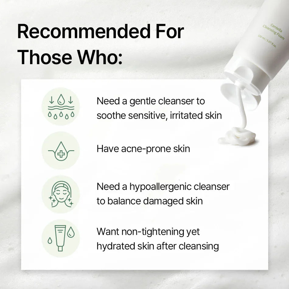 Mixsoon Centella Cleansing Foam – 150ml | Soothing, Hydrating & Deep Pore Facial Cleanser