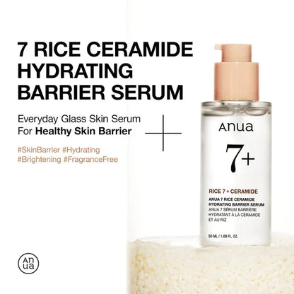 ANUA Rice Ceramide 7 Hydrating Barrier Serum – 50ml | Brightening, Hydrating & Skin Barrier Care Korean Serum