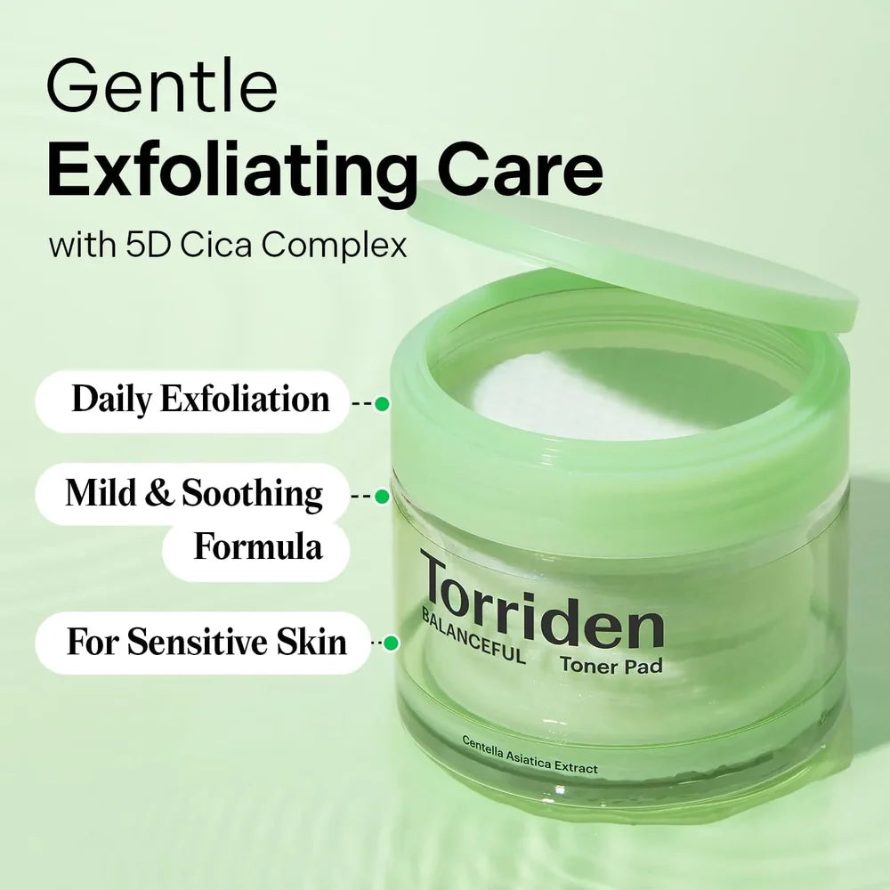 Torriden Balanceful Cica Toner Pads 60 Pcs | Daily Soothing Exfoliating Pads