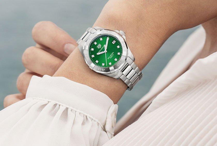 Buy Tag Heuer Aquaracer Green Dial with Diamonds Silver Steel Strap Watch for Women - WBD1316.BA0740 in Pakistan