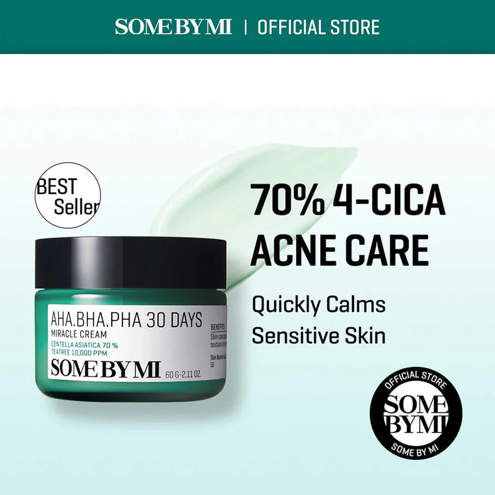 SOME BY MI AHA BHA PHA 30 Days Miracle Cream – 60g | 4-Cica Acne & Pore Care Moisturizer