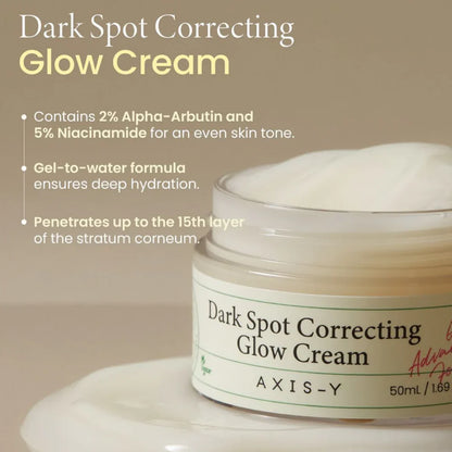 AXIS-Y Dark Spot Correcting Glow Cream – 50ml | 2% Alpha-Arbutin & 5% Niacinamide Brightening Moisturizer
