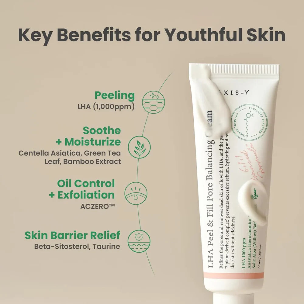 AXIS-Y LHA Peel & Fill Pore Balancing Cream – 50ml | Gentle Exfoliating, Pore & Sebum Control Moisturizer