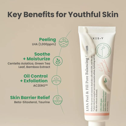 AXIS-Y LHA Peel & Fill Pore Balancing Cream – 50ml | Gentle Exfoliating, Pore & Sebum Control Moisturizer