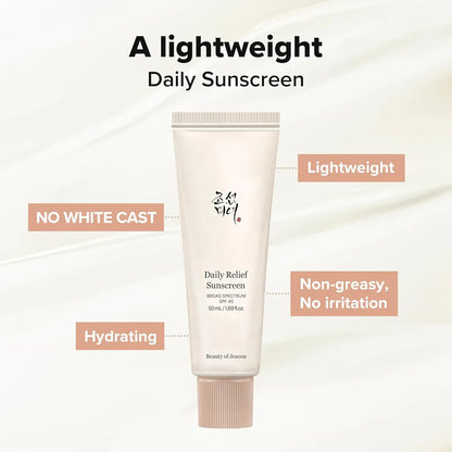 Beauty of Joseon Daily Relief Sunscreen Broad Spectrum SPF 40 – 50ml | Lightweight, Hydrating & No White Cast