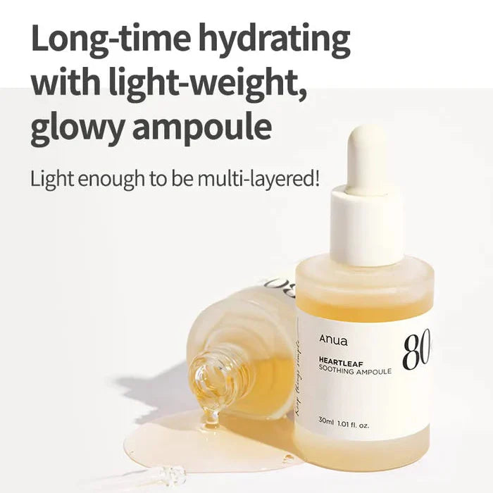 Anua Houttuynia Cordata 80% Moisture Soothing Ampoule – 30ml | Heartleaf Hydrating Serum for Sensitive Skin