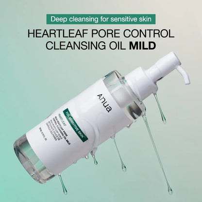 ANUA Heartleaf Pore Control Cleansing Oil Mild – 200ml | Gentle Deep Pore & Makeup Cleanser for Sensitive Skin