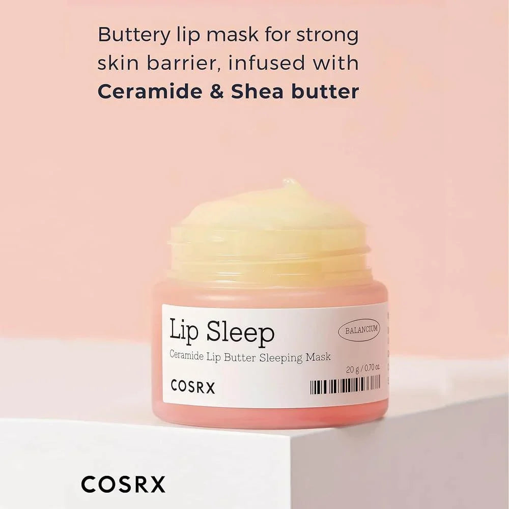 Cosrx Lip Sleep Ceramide Lip Butter Sleeping Mask on a light pink background