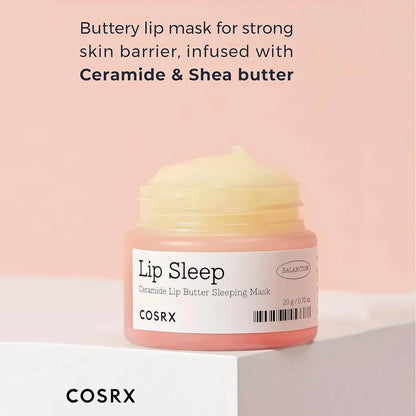 Cosrx Lip Sleep Ceramide Lip Butter Sleeping Mask on a light pink background