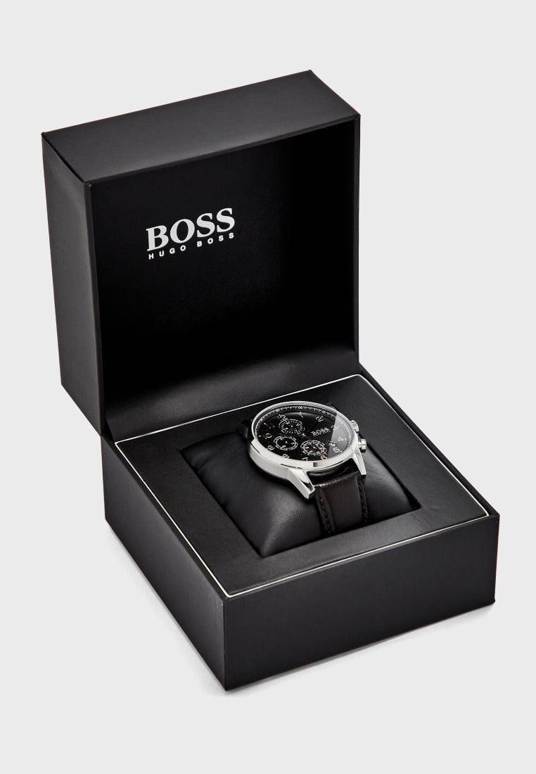 Buy Hugo Boss Navigator Black Dial Black Leather Strap Watch for Men - 1513678 in Pakistan