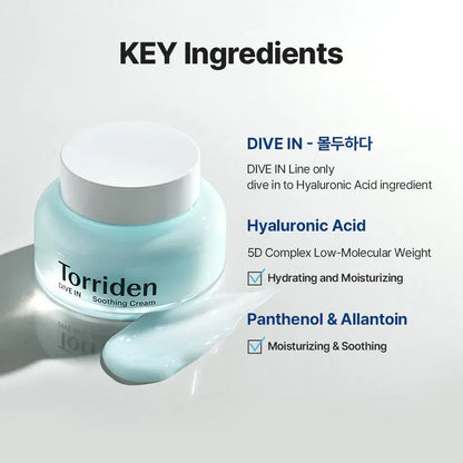 Torriden DIVE-IN Low Molecular Hyaluronic Acid Soothing Cream 100ml | Hydrating Gel Cream