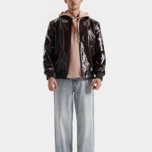Faux Leather Bomber Jacket