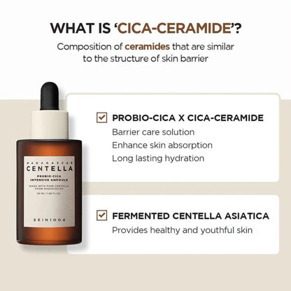 Skincare product with text explaining Cica-Ceramide and its benefits