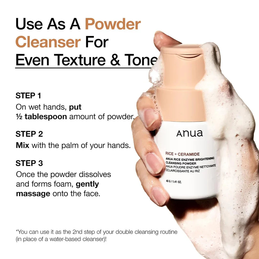 Anua Rice Enzyme Brightening Cleansing Powder – 40g | Rice, Alpha-Arbutin & Ceramide Powder Cleanser