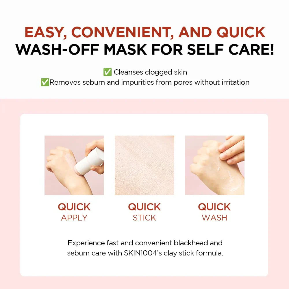 Advertisement for a wash-off mask with text and images of application steps on a pink background.