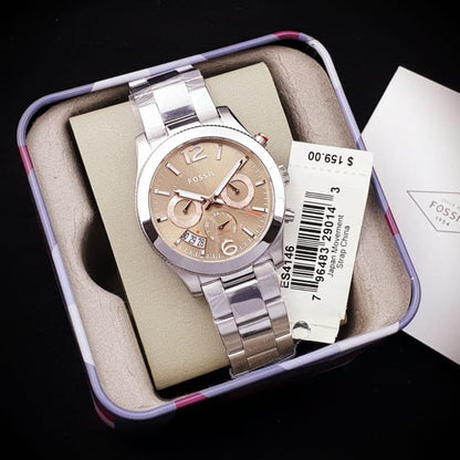 Buy Perfect Boyfriend Taupe Dial Silver Steel Strap Watch For Women in Pakistan
