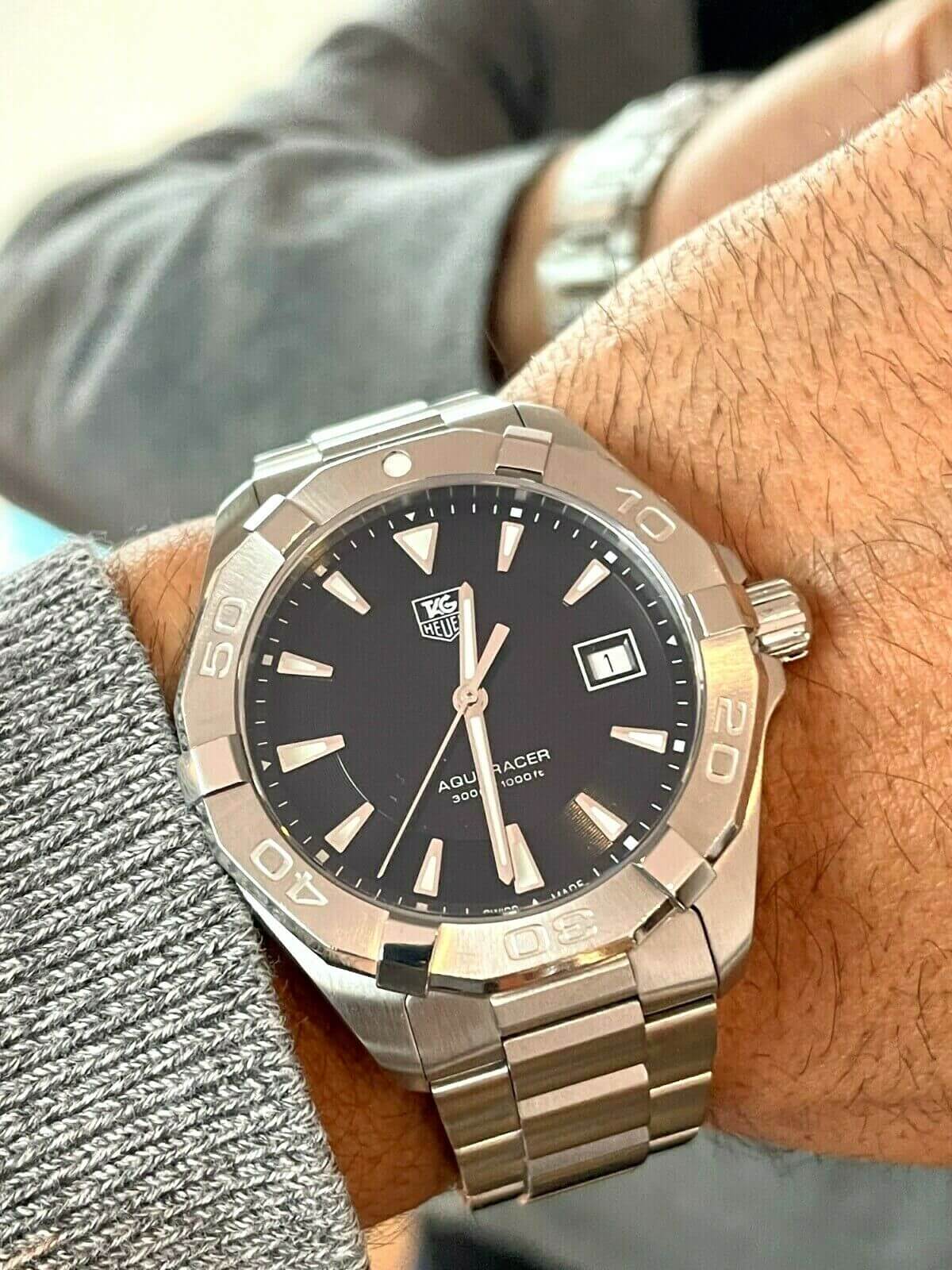 Buy Tag Heuer Aquaracer Black Dial Silver Steel Strap Watch for Men - WAY1110.BA0928 in Pakistan