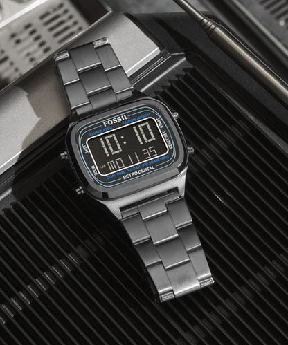 Buy Retro Digital Smoke Digital Dial Grey Steel Strap Watch For Men in Pakistan