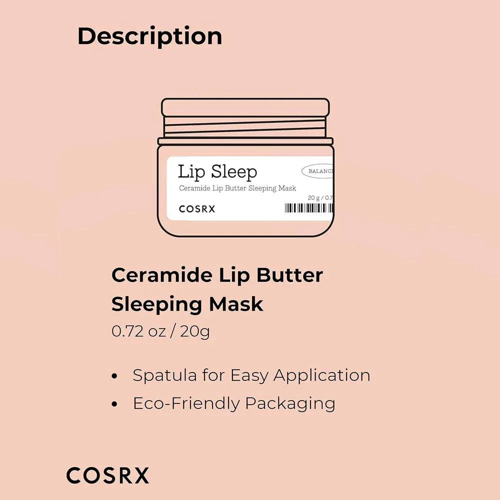 COSRX Lip Sleep Ceramide Lip Butter Sleeping Mask packaging on a pink background