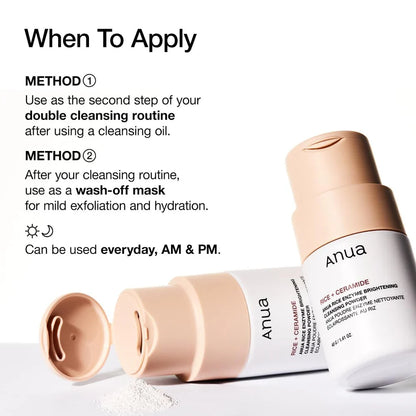Anua Rice Enzyme Brightening Cleansing Powder – 40g | Rice, Alpha-Arbutin & Ceramide Powder Cleanser