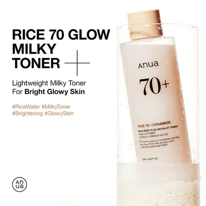 Anua Rice 70 Glow Milky Toner – 250ml | Brightening, Hydrating & Skin Barrier Care Toner with Rice Water, Niacinamide & Ceramides