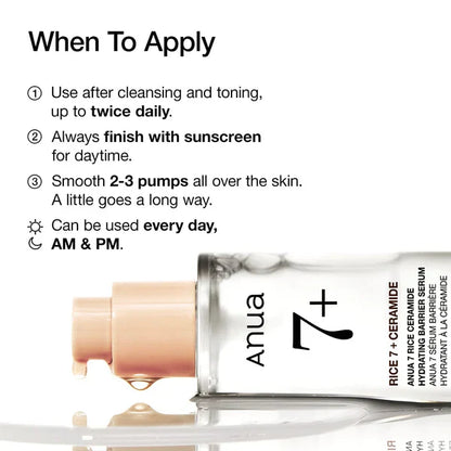 ANUA Rice Ceramide 7 Hydrating Barrier Serum – 50ml | Brightening, Hydrating & Skin Barrier Care Korean Serum