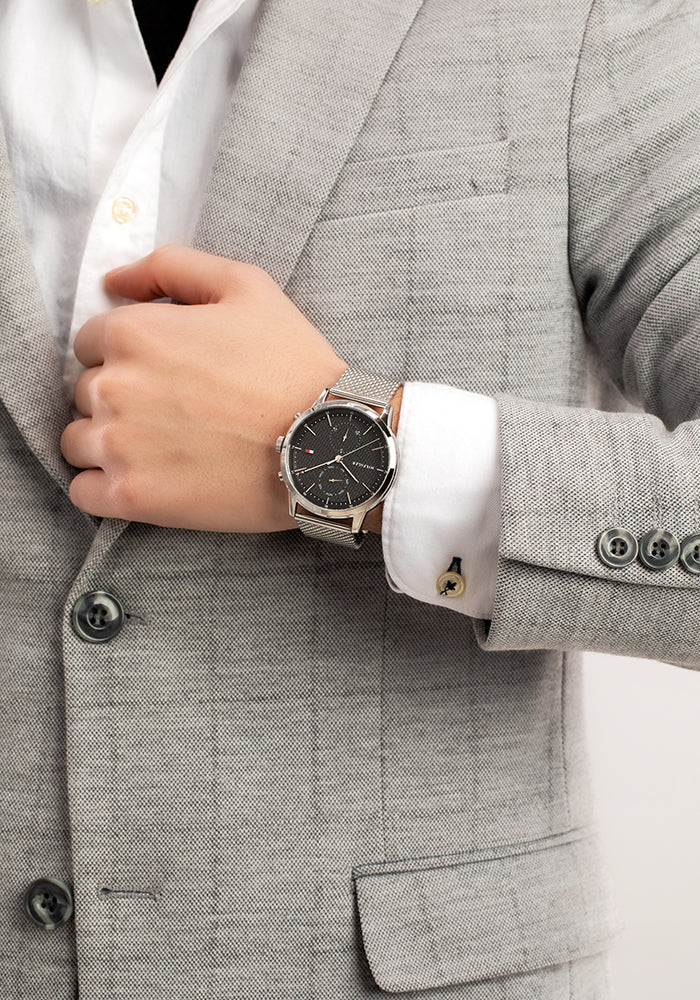 Buy Tommy Hilfiger Easton Black Dial Silver Mesh Bracelet Watch for Men - 1710433 in Pakistan