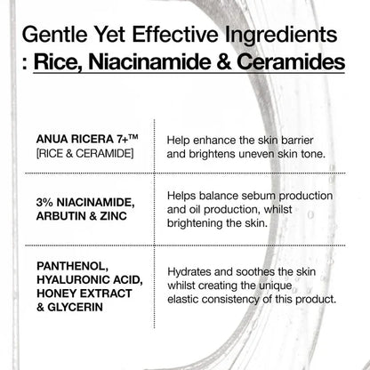 ANUA Rice Ceramide 7 Hydrating Barrier Serum – 50ml | Brightening, Hydrating & Skin Barrier Care Korean Serum