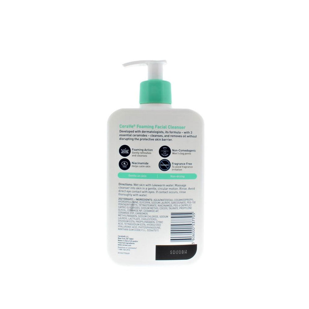 Facial cleanser bottle with pump on a white background