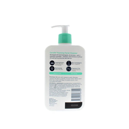 Facial cleanser bottle with pump on a white background
